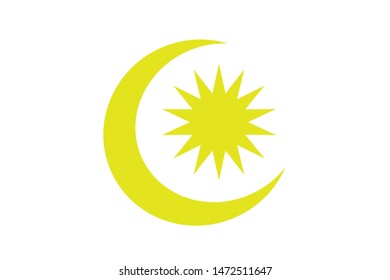 Vector illustration of yellow stars and crescent moon on white background