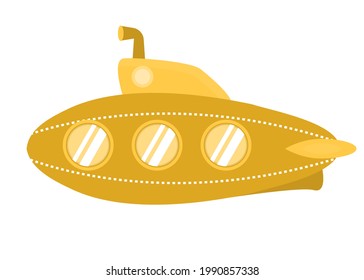 vector illustration of a yellow submarine in cartoon style isolated on a white background