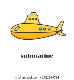 Vector illustration of the yellow submarine. Military vessels. The Navy.