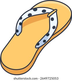 Vector illustration of a yellow summer sandal with white straps and black polka dots. Casual and fun fashion item.