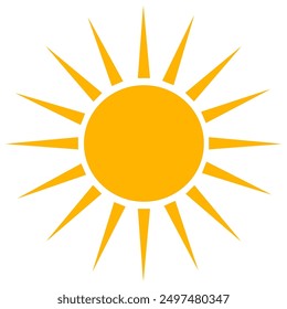 
Ilustración vectorial de icono de sol amarillo en estilo plano. símbolo de verano. signo de sol. estilo plano Sun.Hot icono de Clima.
