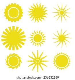 Vector  Illustration  with Yellow Sun icons Set on White Background