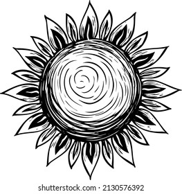 Vector illustration yellow sun isolated on white background drawn in strokes