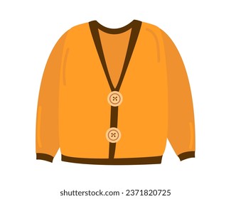 Vector illustration of a yellow sweater with beige buttons on a white background