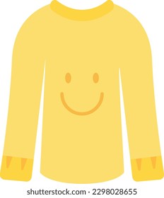 Vector illustration of a yellow sweater with face,  happiness. Winter coat. 