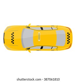 Vector illustration yellow taxi car top view. Public transportation company taxicab