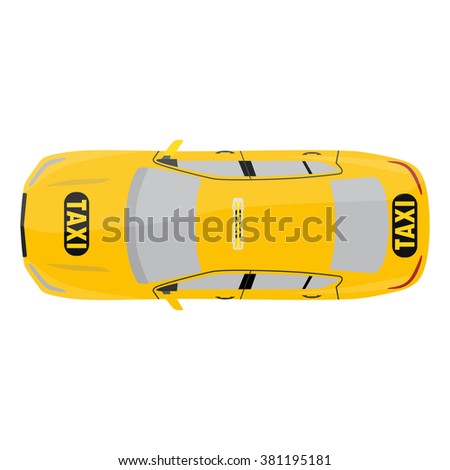 Vector illustration yellow taxi car top view. Public transportation company taxicab