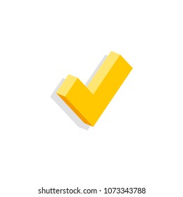 Vector Illustration Yellow Tick In Isometric. 3d View. On A White Background