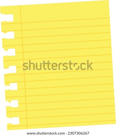 Vector illustration of a yellow torn sheet from a notebook. Note sheet. Blank grated sheet template. Ripped sheet.