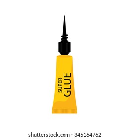 Vector illustration of yellow tube with super glue. 