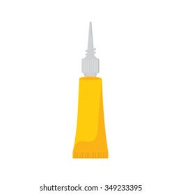 Vector illustration of yellow tube with super glue. 