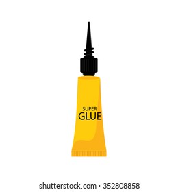 Vector illustration of yellow tube with super glue. 