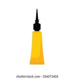 Vector illustration of yellow tube with super glue. 