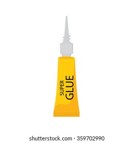 Vector illustration of yellow tube with super glue. 