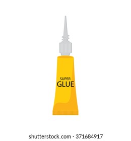 Vector illustration of yellow tube with super glue. 