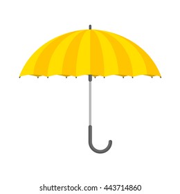 Vector illustration of yellow  umbrella on white background. Open umbrella icon in flat style.