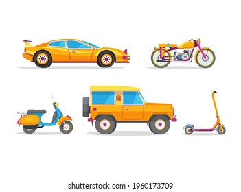 Vector illustration with yellow vehicles isolated on white background.
