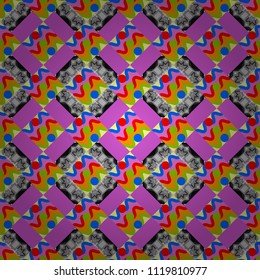 Vector illustration. Yellow, violet and gray abstract background painted geometry shine and layer element seamless pattern.