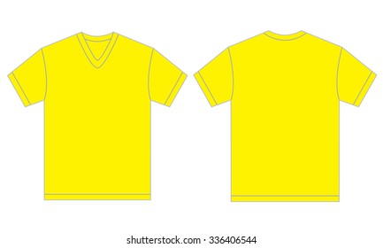 Vector illustration of yellow v-neck shirt, isolated front and back design template for men