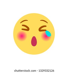 Vector illustration, yellow yawning emoji with tear. Isolated on white background. Ideal for boredom, tiring and other concepts.