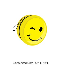 Vector illustration yellow yoyo toy with smile. Yo yo symbol, icon flat