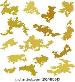 Ilustración vectorial. Manchas de pintura amarillo-marrón sobre un fondo transparente. Plantillas de pincel digital