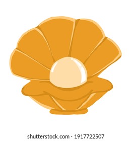 vector illustration with yellowflower seashell with pearl isolated on white background. for pesati on stickers