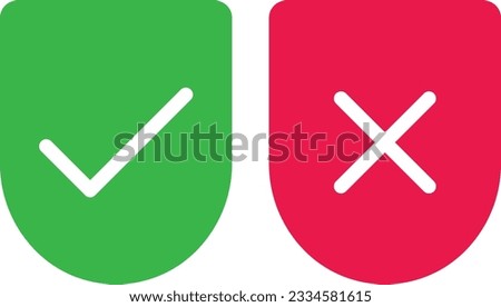 Vector illustration of yes and no buttons. Cross and check, accept and cancel.
