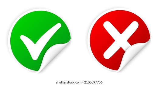Ilustración de vectores Etiquetas de marca de verificación Sí o No
