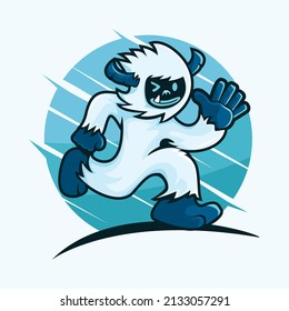 Ilustración vectorial de un carácter yeti ondeando