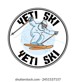 Vector Illustration of Yeti playing ski