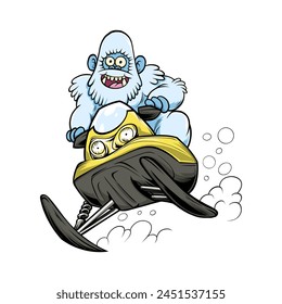 Vector illustration of Yeti ride Snowmobile