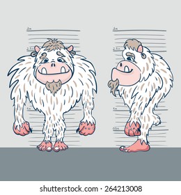 vector illustration of a yeti from two perspectives against the background of the measuring tape