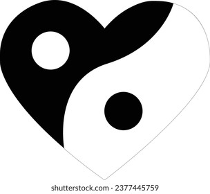 Vector illustration of Yin Yang heart shape presented balance and harmony in mind