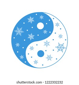Vector illustration of Yin Yang symbol with snowflakes