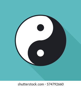 Vector illustration of ying yang icon. Flat design with long shadow