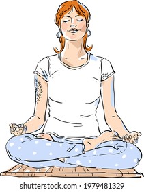 Vector illustration with yoga asana, lotus asana, yoga