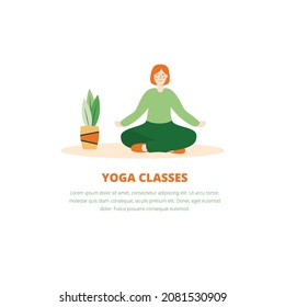 Vector illustration with yoga classes banner template. Concept with woman doing yoga.
