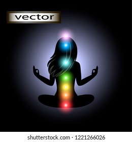 Vector illustration of yoga classes disclosure chakras glow of a healthy body