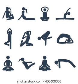 Vector illustration of Yoga in different poses, pictogram 