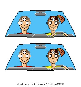 Vector illustration yoga driver man and woman in car woman driving different view