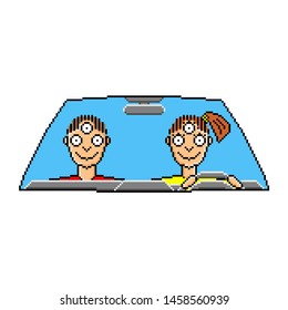 Vector illustration yoga driver man and woman in car woman driving