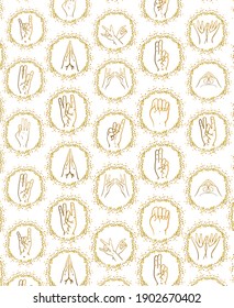 Vector illustration of yoga hands as design for clothes, yoga studios, shops, cards, signs, business cards, banners. Badge, tag, icon, sticker, print. Background. Tie dye.