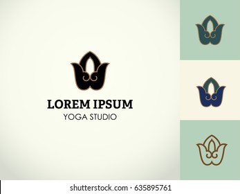 Vector illustration yoga hands gestures for yoga studio, tattoo, spa. Logo template.