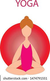 Vector illustration of Yoga. Lotus Yoga logo or icon vector template. Young woman sit in yoga lotus pose and meditates.