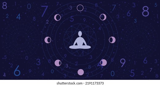 vector illustration of yoga lotus posture silhouette and astrology numerology