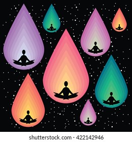 vector illustration / yoga lotus posture / cosmic starry night background 
