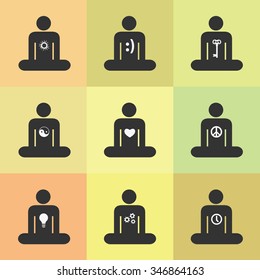 Vector illustration / yoga meditation posture icons set