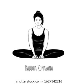 Vector illustration yoga pose Baddha Konasana. Girl does yoga exercises - vector