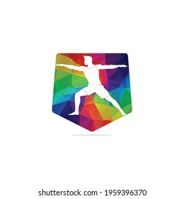 Vector illustration of yoga pose. Gymnastics and yoga logo template.